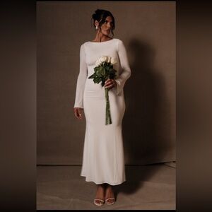 Meshki Tarna Slinky Ivory Dress Long Sleeve Dress - Size Small